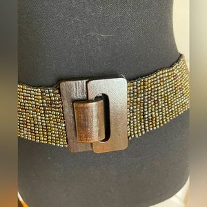 Beaded belts starchy for women with wood buckle
